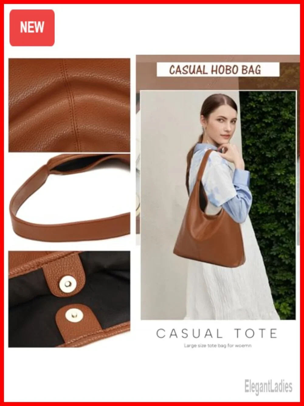 Soft Lychee PU Leather Slouchy Hobo Bag Shoulder Tote Handbag